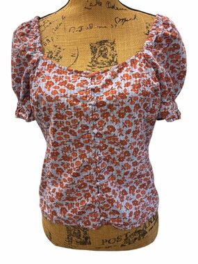 Women’s Madewell Multicolor Floral Button Front Smocked Back Kallie Top sz-4